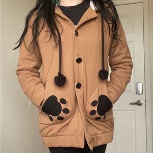 Brown Paw Print Hoodie Coat